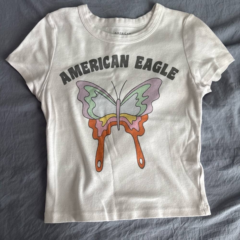 American Eagle Outfitters Girls' White Butterfly Baby Tee
